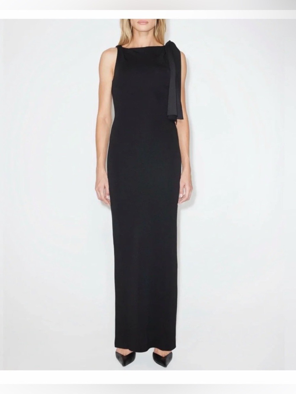Sleeveless Black Maxi Dress with Shoulder Tie